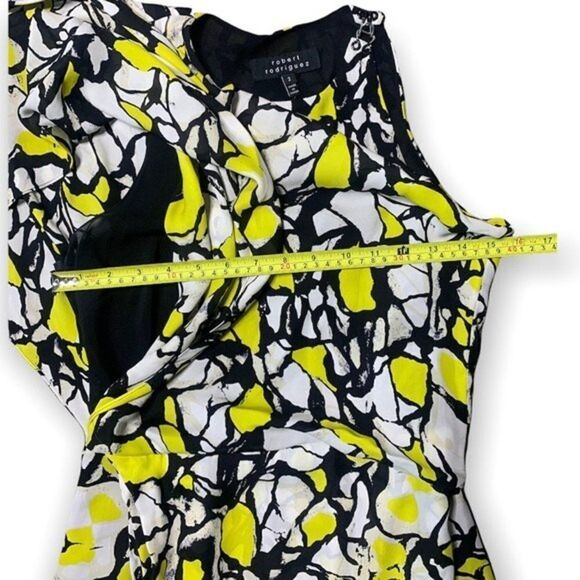 Robert Rodriguez Womens Dress Size 2 Silk One Shoulder Black & Yellow Abstract - Picture 6 of 11
